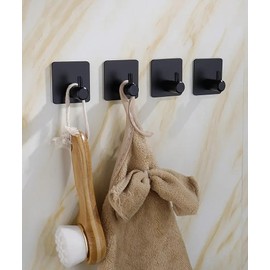 LICITE USA 4-Pack Self-Adhesive Hooks – Heavy Duty Stainless Steel Wall Hangers for Kitchen & Bathroom, Waterproof and Rust-Resistant, No Drilling Required (Black)