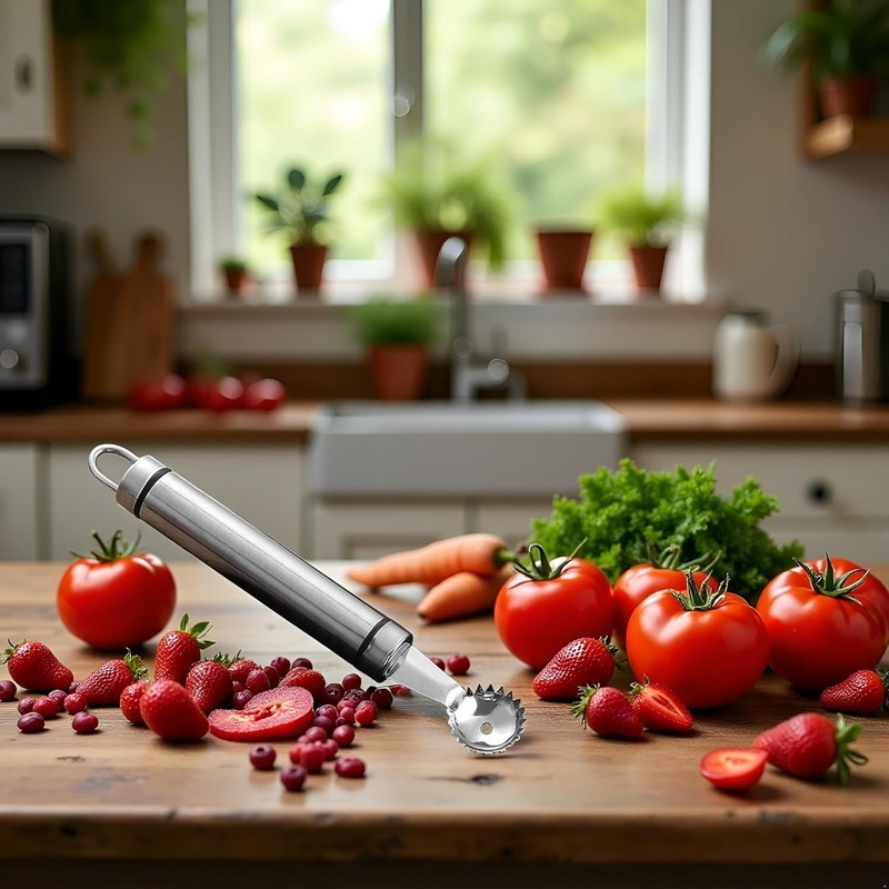 Stainless Steel Strawberry Huller and Tomato Stem Corer Tool Multi-Function