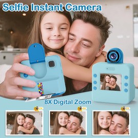 Nreonrick Kids Camera Instant Print, Selfie Digital Instant Cameras, Reversible Lens Mini Toddler Camera with 3 Roll Paper Toys for Boys Girls Age 3-12 in Christmas Birthday 32GB Card(Blue)