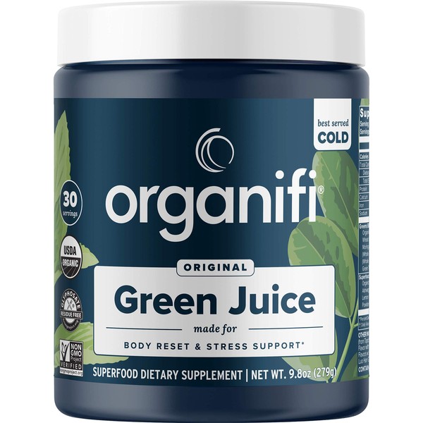 Organifi Green Juice - Organic Superfood Powder - 30-Day Supply - Organic Vegan Greens - Helps Decrease Cortisol - Provides Better Response to Stress - Supports Weight Control - Total Body Wellness