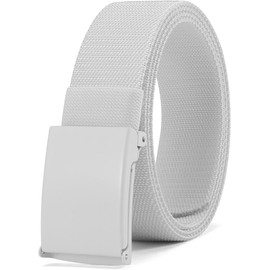 DOOPAI - Cinturón de tela de lona con flexibilidad elástica, ajuste de cinturón elástico, hebilla militar negra - ajustable, Cinturón de lona blanco, Suitable for 28-48 waistline, easy to cut