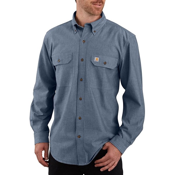 Carhartt Men's Loose Fit Midweight Chambray Long-Sleeve Shirt, Denim Blue Chambray, X-Large