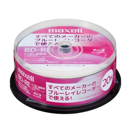 Maxell BD-RE 20 Sheets for Recording BEV25EG.20SPZ, Repeated Recording Type, 25 GB (Single Layer), Terrestrial Digital 180 Minutes, BS Digital 130 Minutes, 4K BS, CS 90 Minutes Spindle Case, Inkjet