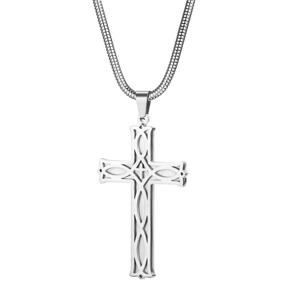 Cupimatch Men's Celtic Knot Cross Pendant Necklace Titanium Steel Charm