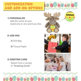 DolliBu Super Soft Sitting Moose with Yellow Easter Egg Plush - Perfect Moose Stuffed Animals for Easter Basket, Cute Easter Egg Stuffed Animal Spring Toys for Girls, Boys, and Babies - 11 Inches