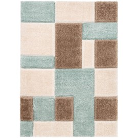 Well Woven Ella Light Blue Geometric Boxes Thick Soft Plush 3D Textured Shag Area Rug 5x7 (5'3" x 7'3")