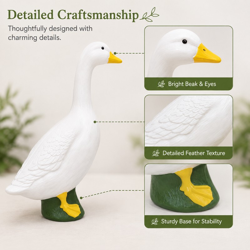 7-Inch White Goose Garden Statue – Outdoor Resin Goose Figurine