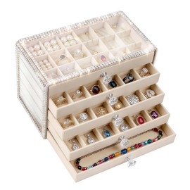 Laetass Earring/Jewelry Holder Organizer With Faux Diamonds,Jewelry organizers and storage with 5 Drawers,Jewelry Organizer Box with Adjustable Velvet Trays for Women