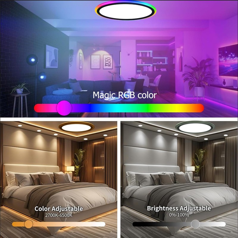 2Pack 13Inch Magic RGB Flush Mount Led Ceiling Light,34W 3400LM