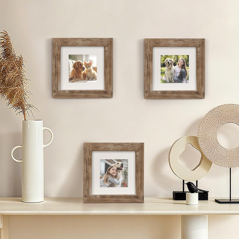 6x6 Picture Frames Set of 6 Rustic Wood Grain Photo