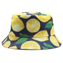 ZYHUI Funny Bucket Hat Foldable Festival Hat Wide Brim Hat Unisex Reversible Fisherman Hat Fruit Patterns (Lemon, Navy)