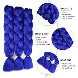 SuCoo Jumbo Braiding Hair Extension Synthetic Kanekalon High Temperature Fiber Crochet Twist Braids Hair With Small Free Gifts 24inch 3pcs/lot£¨Royal Blue)