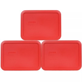 Pyrex 7210-PC Red Rectangle Plastic Storage Replacement Lid Cover (3-Pack)
