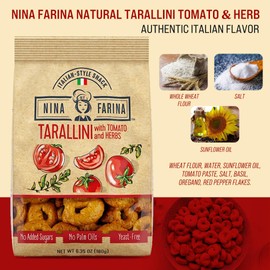 NINA FARINA Tarallini Tomato & Herb-Fresh Baked Italian Crackers Free from Added Sugars, Palm Oils, Yeast - Italian Style Nutritious Tarallini Crackers Great for Health 6.35oz/bag (4PACK)