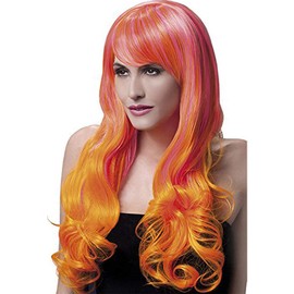 Smiffy's Fever Emily Wig, 28.0 inches (71 cm), Long Soft Curl, 2 Tones, Pink & Orange