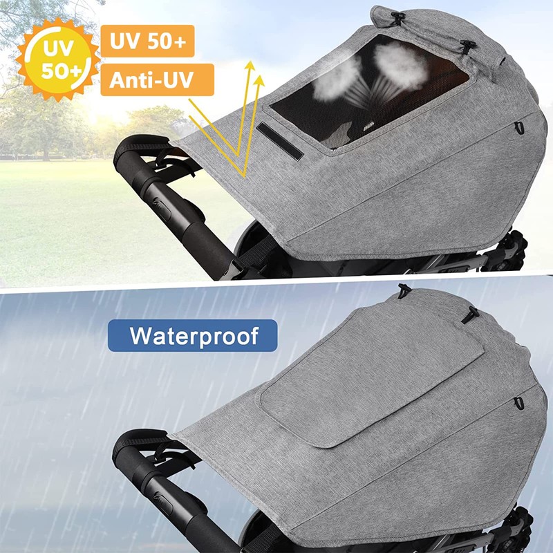 CaiTang Awning Pram, Awning Pram with Viewing Window, Adjustable Sun