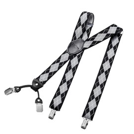 DonDon Men's Braces Wide 3.5 cm with 4 Braces Clips Extra Strong Y-Shape - Elastic and Adjustable Length, Checked, black, grey