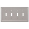 Amerelle Continental Quadruple Toggle Cast Metal Wallplate in Satin Nickel