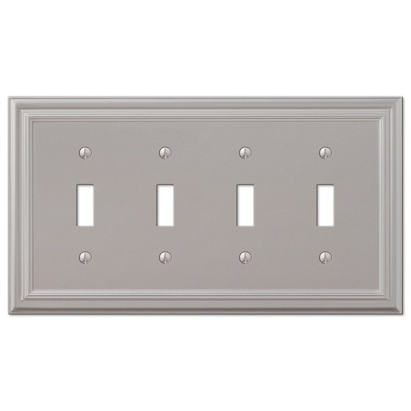 Amerelle Continental Quadruple Toggle Cast Metal Wallplate in Satin Nickel