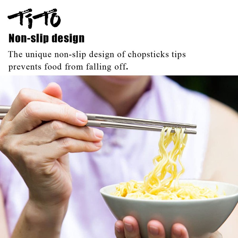TiTo Solid Titanium Chopsticks for Camping Picnic and Hiking Reusable
