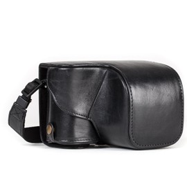 MegaGear Sony Alpha A6300, A6000 (16-50 mm) Ever Ready Echtleder Kamera-Case mit Trageriemen und Batteriezugang schwarz MG558