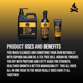 GIBS Grooming Amber 3 in 1 Body Wash For Men, Beard & Hair Moisturizing and Cleansing Liquid Body Wash Liter - Sulfate and Paraben Free