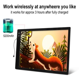 KOBAIBAN Rechargeable Large A2 Tracing Light Pad, 3 Colors Light Mode Diamond Painting Cordless Light Board, 6-Level/Stepless Adjusted Brightness Wireless Artist Light Box Copy Table for Designing