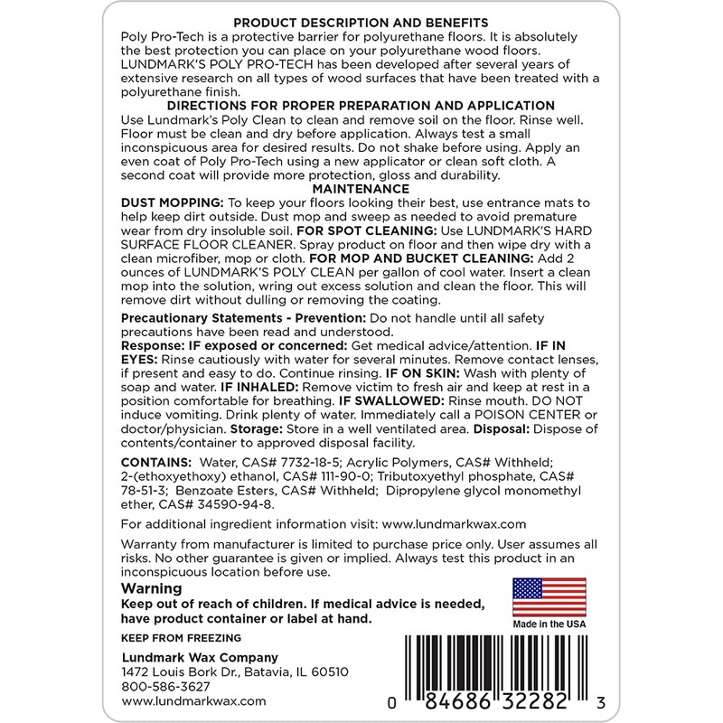Lundmark Poly-Pro Tech, Protective Barrier for Polyurethane Floors, 32-Ounce, 3228F32-6,