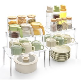 Bobomoment Bobomoment Acrylic Cabinet Organizer, Set of 4 Spice Rack Organizer for Cabinet, Desk Countertop Shelf Organizer, Pantry Kitchen Storage and Organization, Stackable Shelves House Essentials for Gift