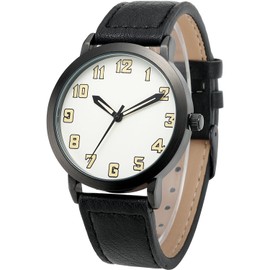 NUOVO Mens White Big Dial Arabic Numerals Black Belt Mens Watch, Black, Modern