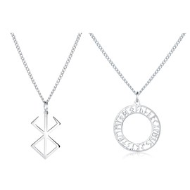 Pack of 2 Berserker Rune and Viking Runes Wheel Circle Pendant Necklace for Men Women Bindrune Symbol Hypoallergenic Stainless Steel Nordic Logo Emblem Norse Amulet Talisman Sign Faith Unique Brother Father Son Birthday Dainty 24inch