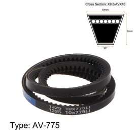 sourcing map AV10 Cogged V-Belts 775mm Inner Girth 10mm Width 8mm Thick Rubber Drive Belt for Power Transmission