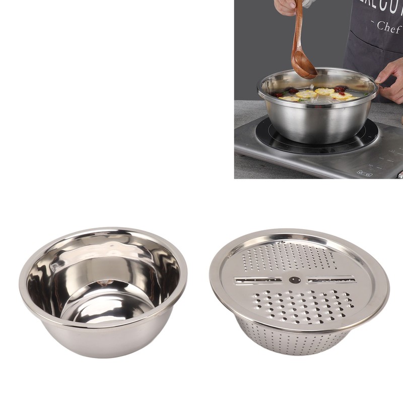 3pcs Stainless Steel Drain Basket Vegetable Cutter 3 in 1
