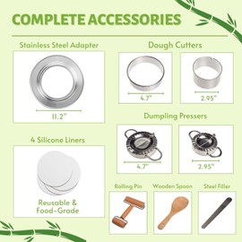 2-tier 10" Bamboo Steamer with Reinforcement & Handle, Reusable Silicone Liner & Accessories Kit For Cooking Dumpling, Baby Bao Bun, Dim Sum, Rice Potsticker Steaming Chinese Asian Food & Vegetables