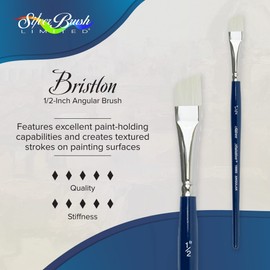Silver Brush Limited 1906S-1/2 Bristlon Angle Paintbrush for Oil, Acrylic, and Heavy Body Paints, Size 1/2 Inch, Short Handle