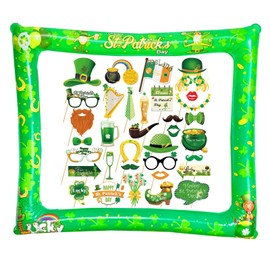 LMSHOWOWO St. Patrick's Day Inflatable Photo Booth Frame, with 35 PCS Funny Shamrock St Patricks Day Photo Booth Props, Irish Selfie Props for St Patricks Day Decorations Irish Day Party Supplies