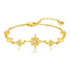 Cicy Bell Womens 18k Gold Plated Four Point Star Bracelets Cubic Zirconia Cross Station Link Bracelets Trend Jewelry Gift, 6.9"+1.9" Extender