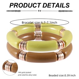 PIPITREE Bamboo Tube Bangles Bracelet For Women ，Chunky Curved Stacking Clear Acrylic Colorful Beads Stretchable Gold Bracelets Friendship Summer Beach Jewelry