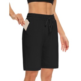 DIBAOLONG Pantalones cortos de yoga para mujer, cómodos, sueltos, con bolsillos, Negro, S