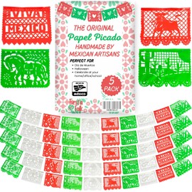 Fiesta folk 5 pack mexican papel picado banner for cinco de mayo decorations - papel picado mexicano para fiesta - mexican banners for fiesta party - mexican paper banner for mexican party decoration