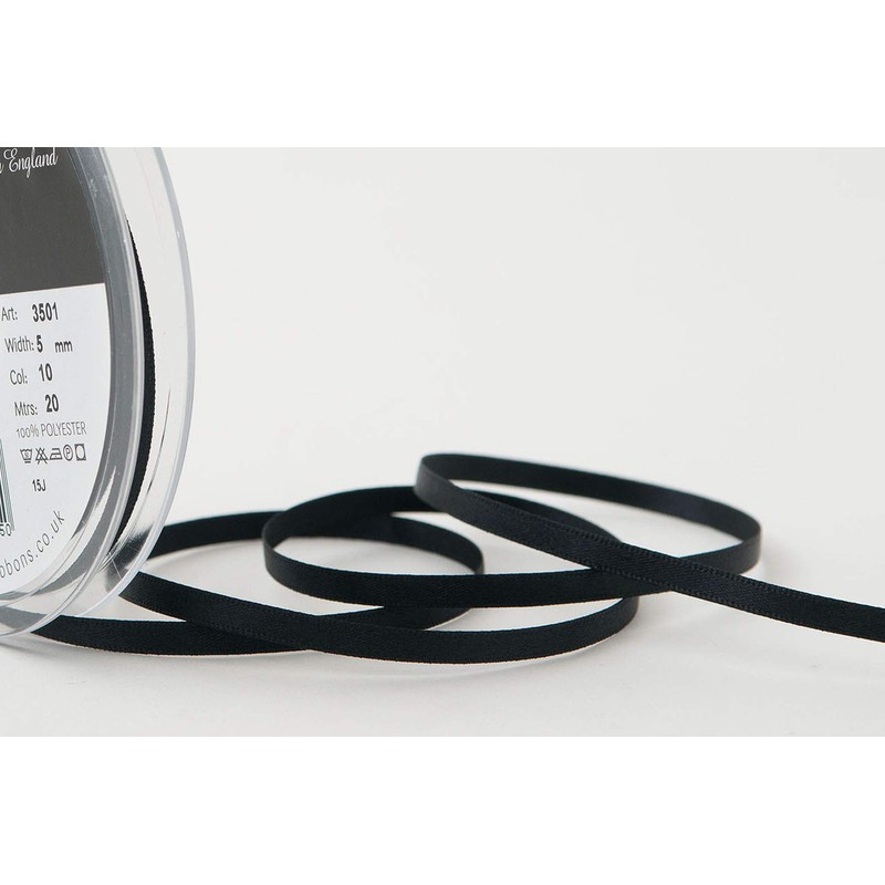 Berisfords Double FACE Poly Satin Ribbon, Black, 5 mm