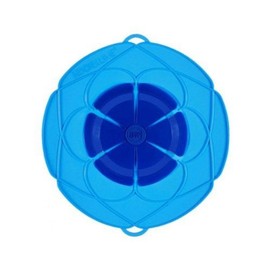 Kochblume das Original, Silikon Überkochschutz für Töpfe und Pfannen, Mikrowellen-Deckel, Spritzschutz und Dampfgar-Aufsatz | (blau, M | Topfgröße 14-20cm)