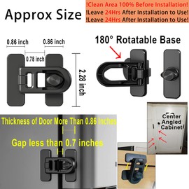 Bstsilver 2-Pack Refrigerator Lock Baby Proofing for Cabinet Door Drawer Freezer RV Oven Cupboard Closet Kitchen, 90 Degree Fridge Latches Petproof Childproof for Toddler Cat, Strong Adhesive No Drill