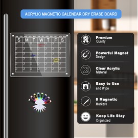 Hansanti Acrylic Magnetic Dry Erase Board Calendar for Fridge, Monthly Calendar Planning Boards Reusable Planner Whiteboard for Refrigerator with 8 Magnetic Markers (16"x12")