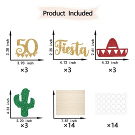Fiesta 50th Centerpiece Sticks,Happy 50th Birthday Anniversary Decorations,Taco Bout Fifty Sign/Mexican 50th Birthday Party Decorations 12 Pieces Gold Green Red