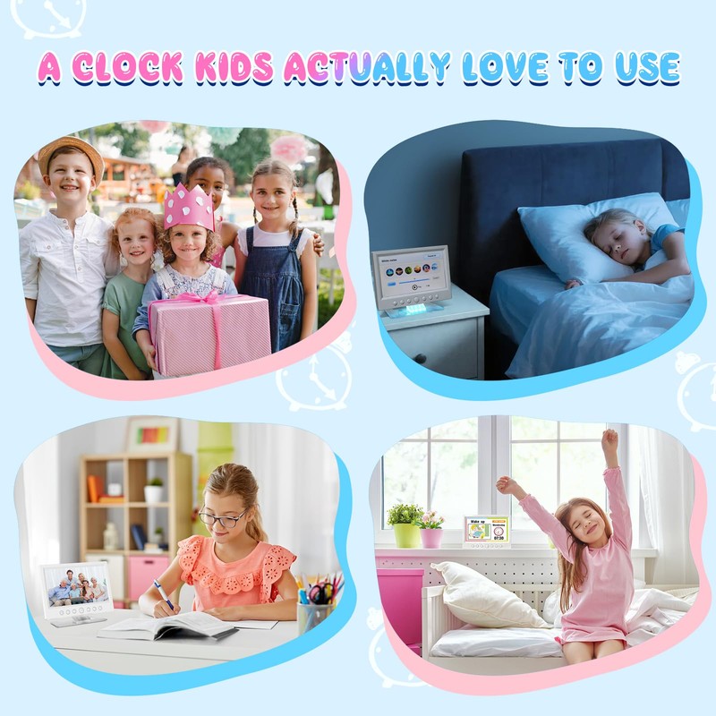 Kids Digital Alarm Clock with 7" Touchscreen, Custom Reminders &