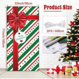 WovWeave 2 Pcs Christmas Door Cover Merry Christmas Front Door Hanging Banner 71 x 35 Inch Xmas Gifts Box and Elves Delivering Gifts Backdrop Door Cover for Holiday Indoor Outside Party Supplies