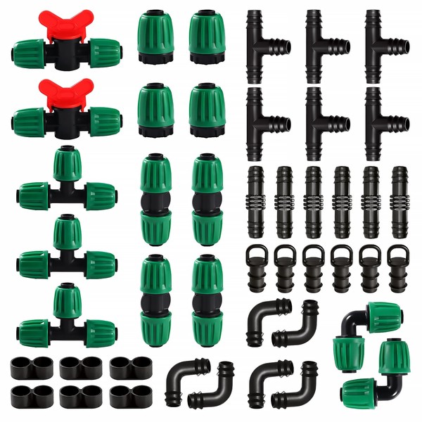 VooGenzek 45 PCS Drip Irrigation Fittings Kit for 16mm Tubing,