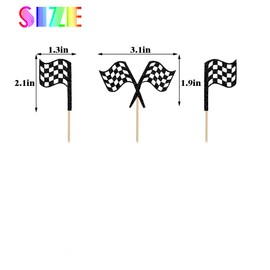 BIABISD 12 Pcs Racing Flag Cupcake topper，Racing Flag Finish Line Cupcake Toppers，Racing Flag Finish Line Birthday Party Supplies