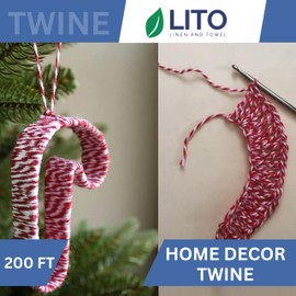 Red and White Twine, Christmas Twine String, 200 Feet Cotton Baker's Twine Cotton Cord Crafts Gift Twine String for Crafts, Gift Wrapping, Party, Baking and Holiday, Wired Heavy Natural Cotton